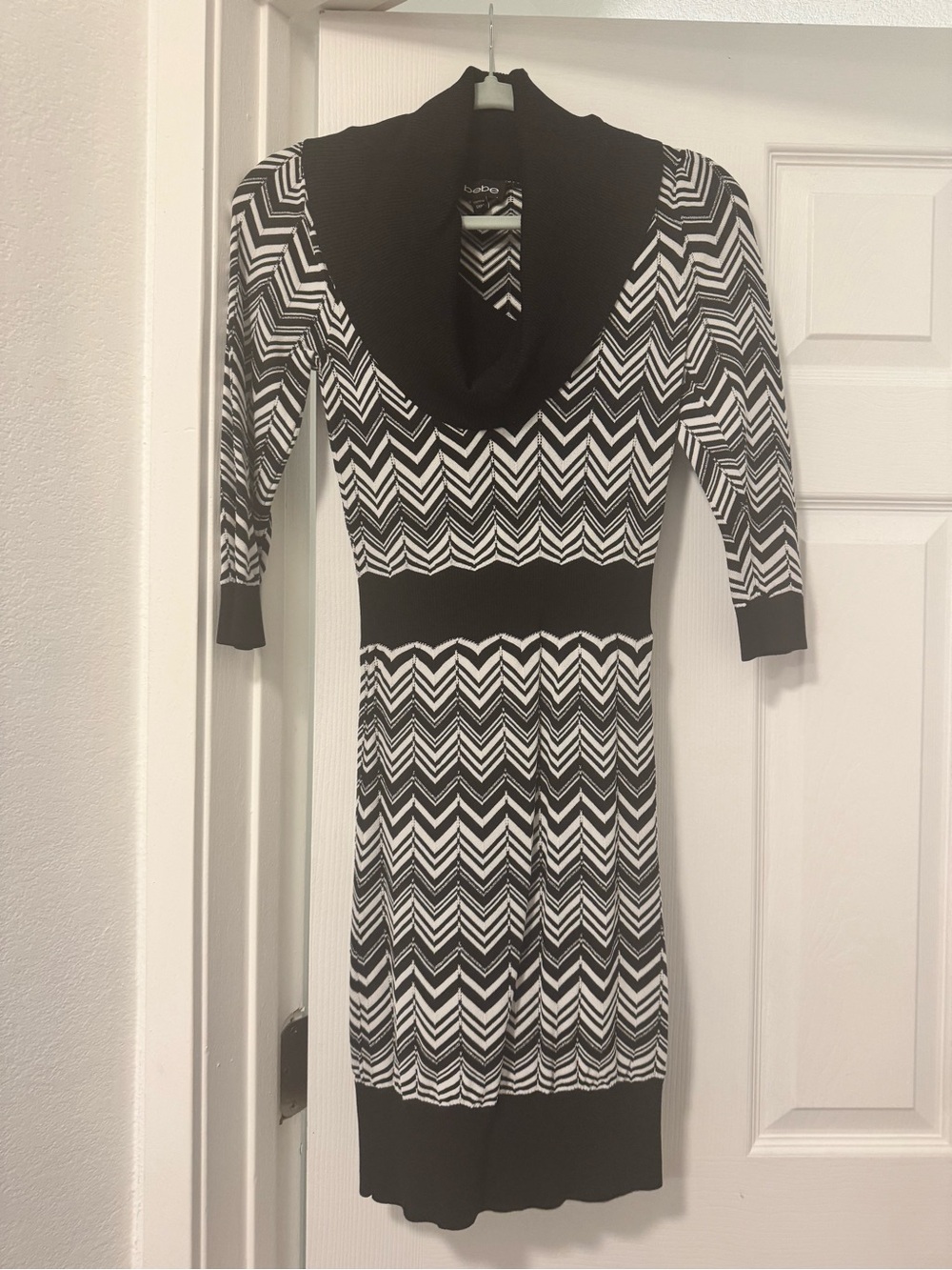 Bebe small size dress. Black & White Chevron Sweater Dress with Cowl Neck